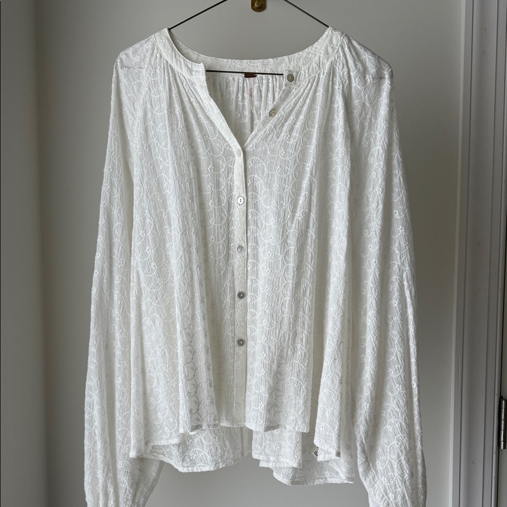 Free People White Button-Up Blouse